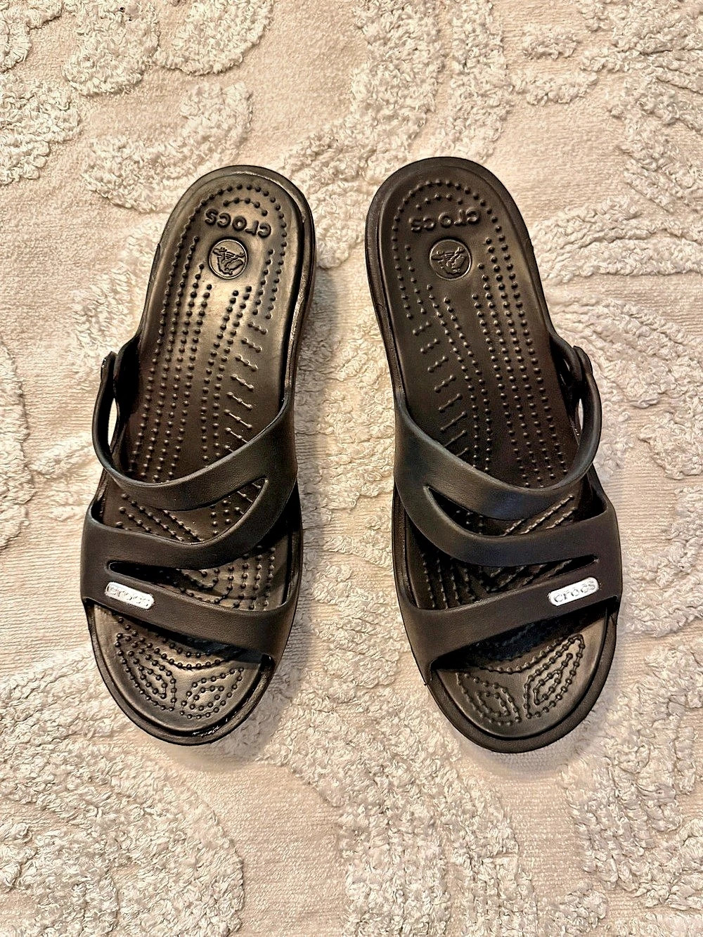 Crocs Patricia Double Strap Slide Sandals Black Sz 6 Slip On Comfort